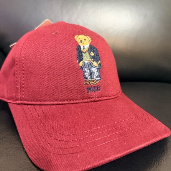 MEN'S POLO RALPH LAUREN RED CLASSIC BEAR TWILL BALL CAP UNISEX ONE SIZE HAT - Picture 2 of 4